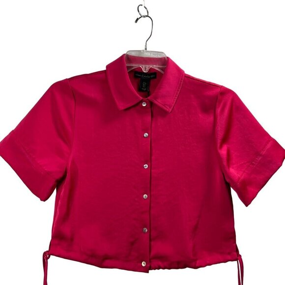 House of Harlow Satin SET Sm Top Lg pants High Elastic Waist Pink Barbiecore NWT - Picture 11 of 16